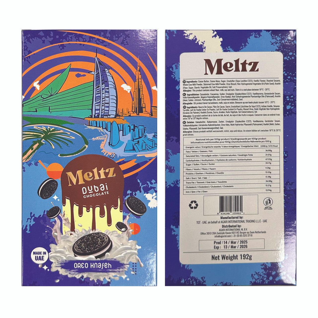 Meltz Dubai Chocolate Oreo Knafeh 192g