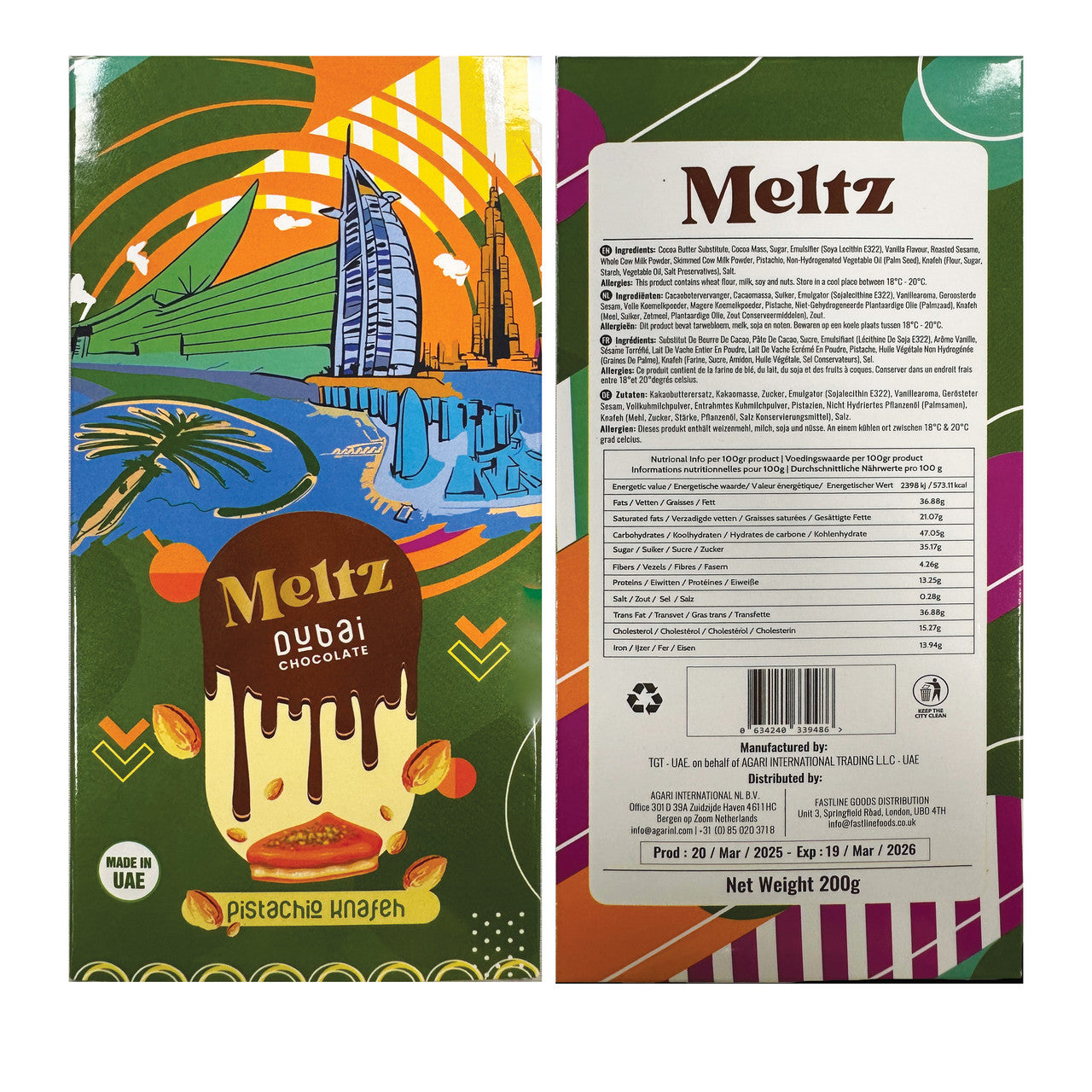 Meltz Dubai Chocolate Pistachio Knafeh 192g